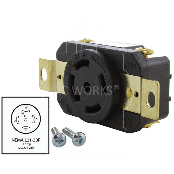 30A 120/280V NEMA L21-30R Flush Mount Locking Industrial Grade Receptacle